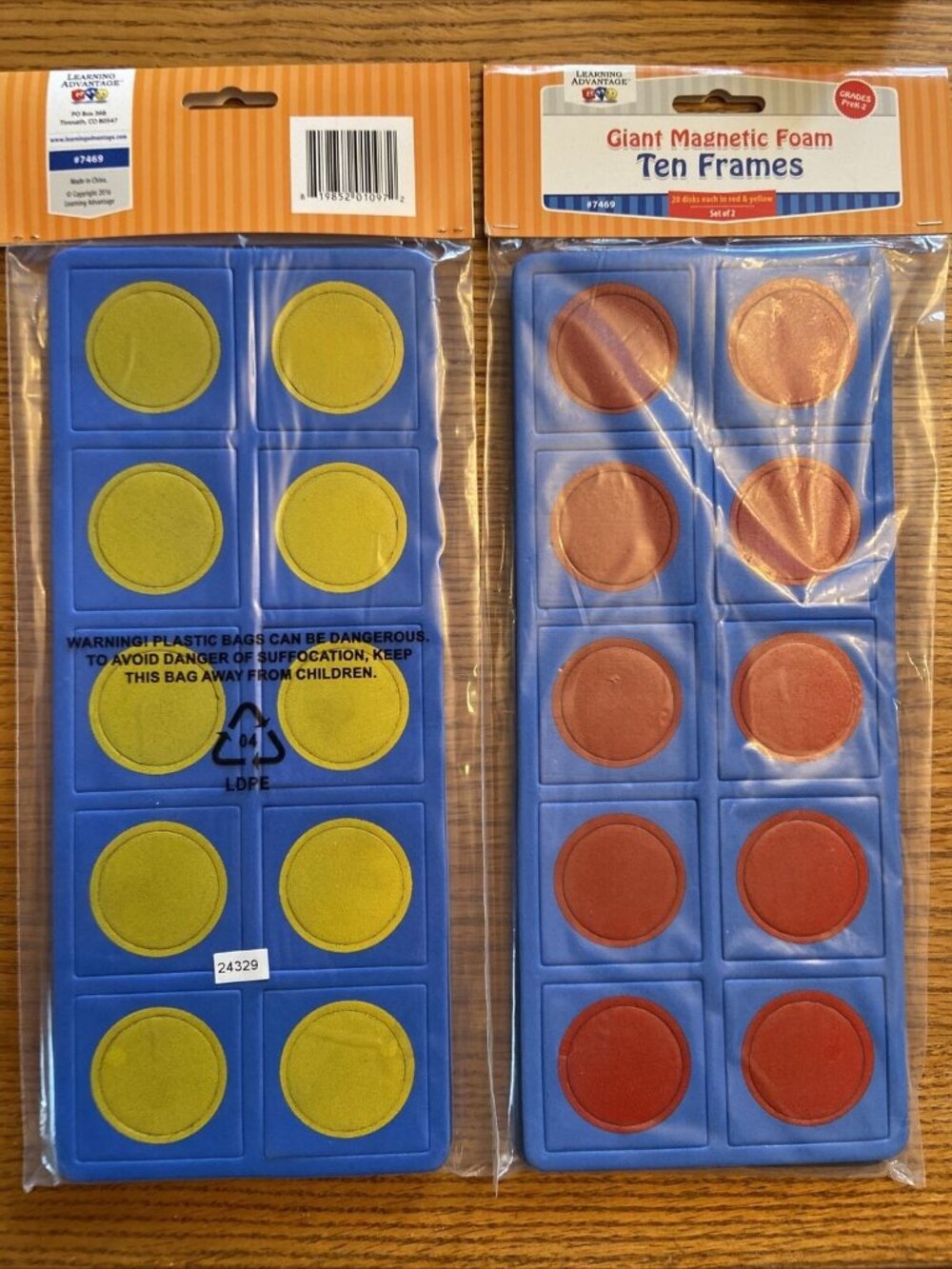 Giant Magnetic Foam Ten Frames Set Of 2 Yellow Red Circles Math 4 pcs Total
